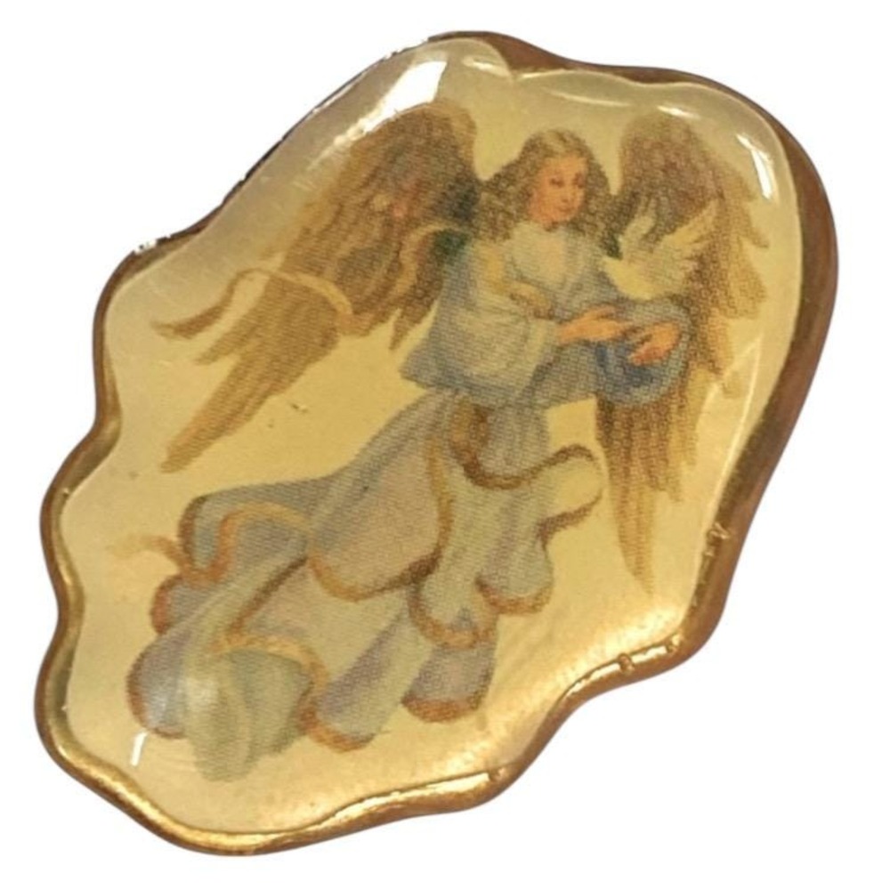 Guardian Angel & Dove Gold Tone Vintage Lapel Pin Peace Brooch‎ Religious Pin
